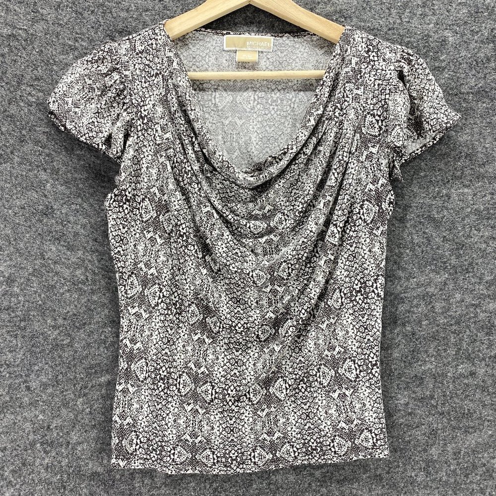 Michael Kors Top Women's M Medium Cowl Neck Short Sleeve Leopard Print Tunic Reg
